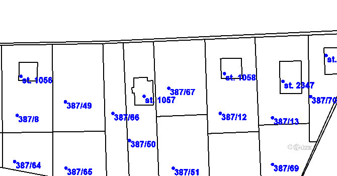 Parcela st. 387/67 v KÚ Vodňany, Katastrální mapa