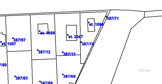 Parcela st. 387/70 v KÚ Vodňany, Katastrální mapa