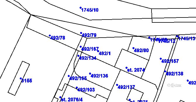 Parcela st. 492/1 v KÚ Vodňany, Katastrální mapa