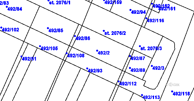 Parcela st. 492/2 v KÚ Vodňany, Katastrální mapa