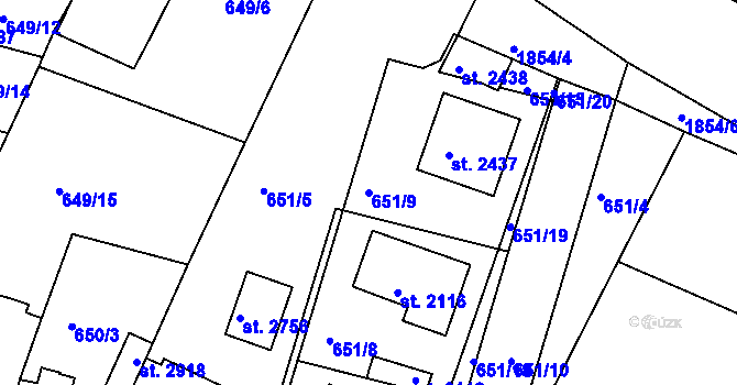 Parcela st. 651/9 v KÚ Vodňany, Katastrální mapa