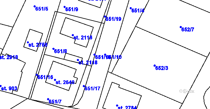 Parcela st. 651/10 v KÚ Vodňany, Katastrální mapa