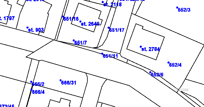 Parcela st. 651/11 v KÚ Vodňany, Katastrální mapa