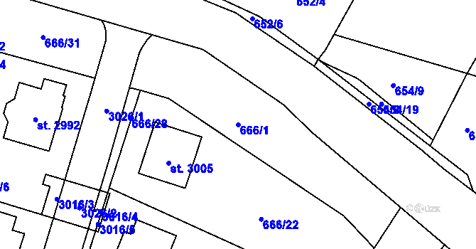 Parcela st. 666/1 v KÚ Vodňany, Katastrální mapa