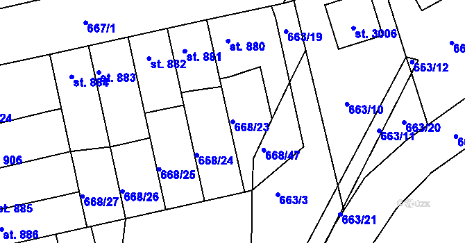 Parcela st. 668/23 v KÚ Vodňany, Katastrální mapa