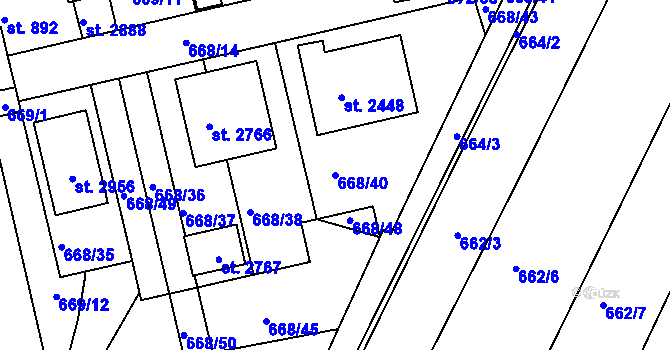 Parcela st. 668/40 v KÚ Vodňany, Katastrální mapa