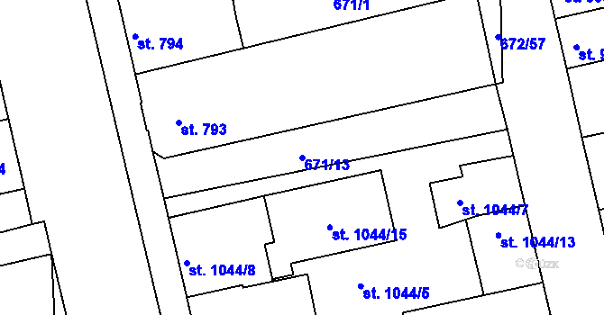 Parcela st. 671/13 v KÚ Vodňany, Katastrální mapa