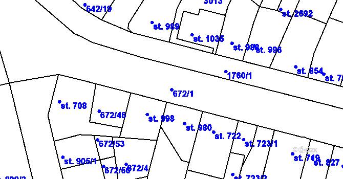 Parcela st. 672/1 v KÚ Vodňany, Katastrální mapa