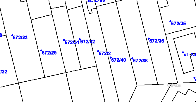 Parcela st. 672/2 v KÚ Vodňany, Katastrální mapa