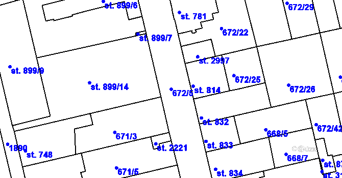 Parcela st. 672/5 v KÚ Vodňany, Katastrální mapa