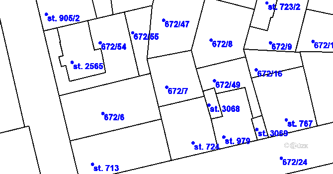 Parcela st. 672/7 v KÚ Vodňany, Katastrální mapa