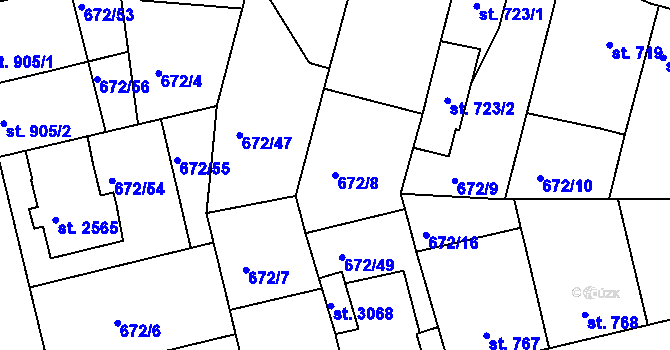 Parcela st. 672/8 v KÚ Vodňany, Katastrální mapa