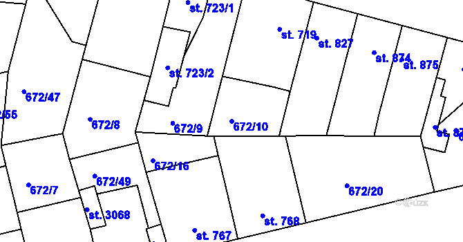 Parcela st. 672/10 v KÚ Vodňany, Katastrální mapa