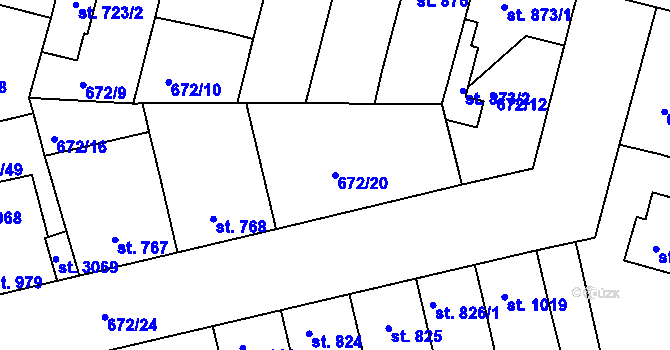 Parcela st. 672/20 v KÚ Vodňany, Katastrální mapa