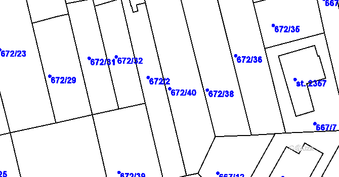 Parcela st. 672/40 v KÚ Vodňany, Katastrální mapa