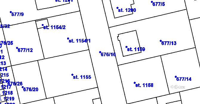 Parcela st. 676/16 v KÚ Vodňany, Katastrální mapa