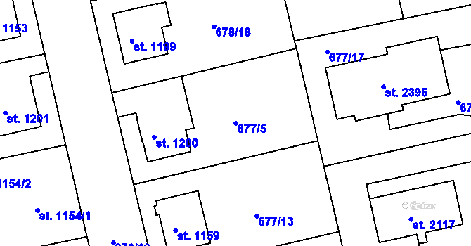 Parcela st. 677/5 v KÚ Vodňany, Katastrální mapa