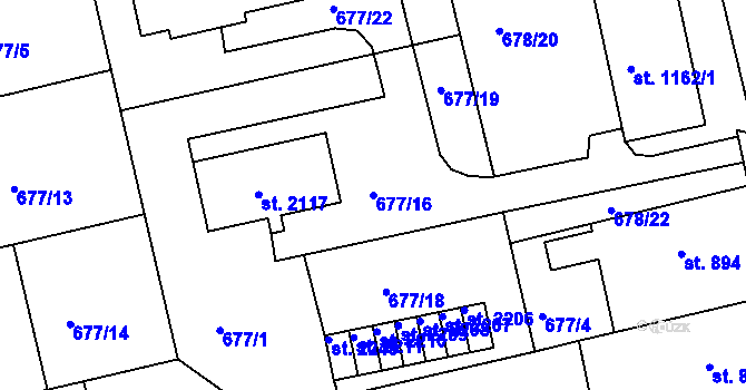 Parcela st. 677/16 v KÚ Vodňany, Katastrální mapa