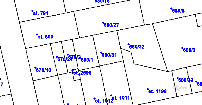 Parcela st. 680/31 v KÚ Vodňany, Katastrální mapa