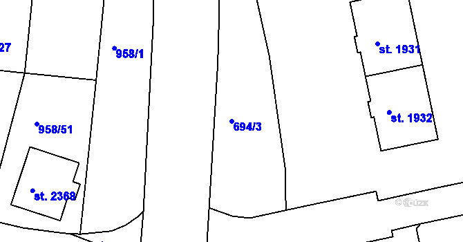 Parcela st. 694/3 v KÚ Vodňany, Katastrální mapa