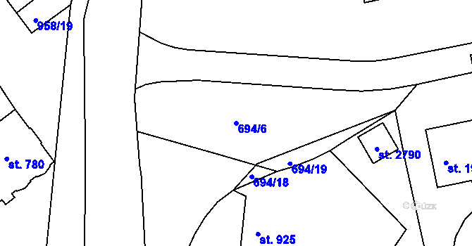 Parcela st. 694/6 v KÚ Vodňany, Katastrální mapa