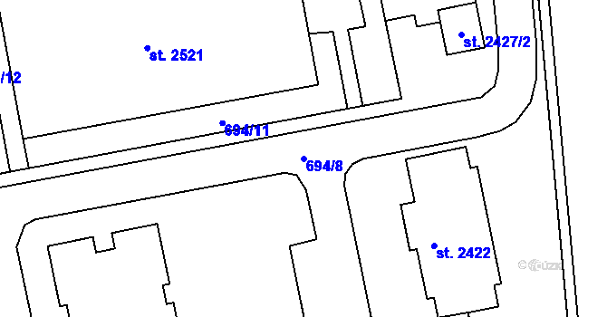 Parcela st. 694/8 v KÚ Vodňany, Katastrální mapa