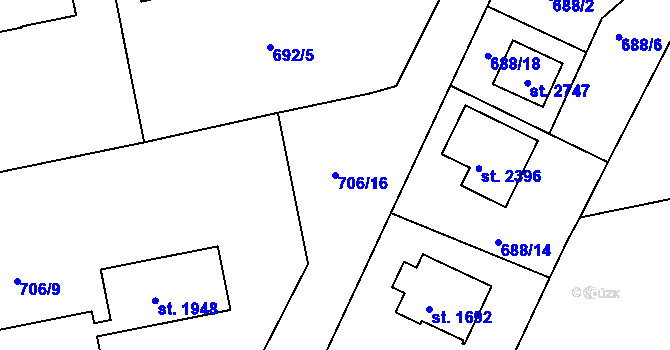 Parcela st. 706/16 v KÚ Vodňany, Katastrální mapa