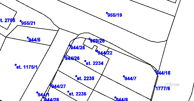 Parcela st. 944/22 v KÚ Vodňany, Katastrální mapa