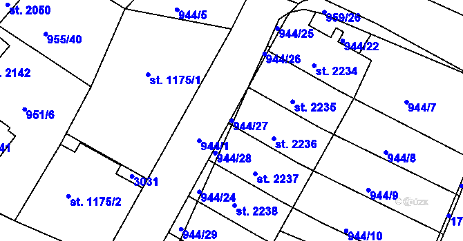 Parcela st. 944/27 v KÚ Vodňany, Katastrální mapa