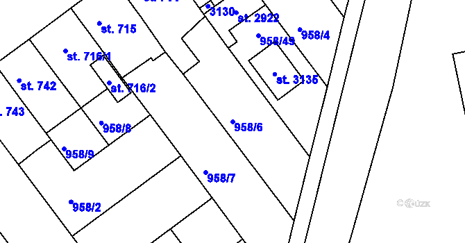 Parcela st. 958/6 v KÚ Vodňany, Katastrální mapa