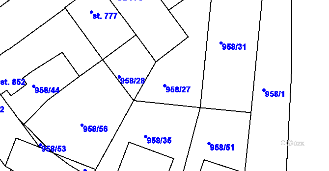 Parcela st. 958/27 v KÚ Vodňany, Katastrální mapa