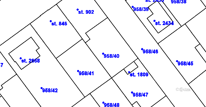 Parcela st. 958/40 v KÚ Vodňany, Katastrální mapa