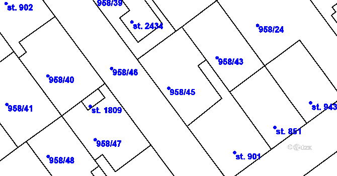 Parcela st. 958/45 v KÚ Vodňany, Katastrální mapa