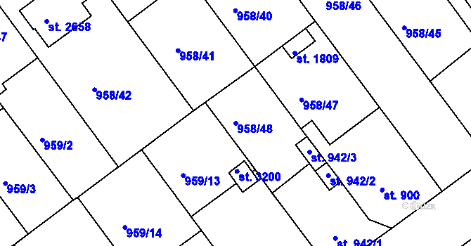 Parcela st. 958/48 v KÚ Vodňany, Katastrální mapa