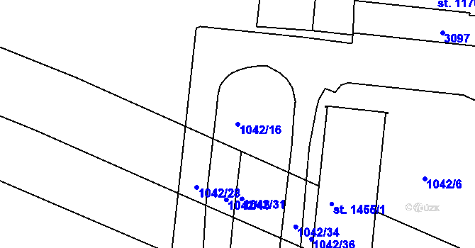 Parcela st. 1042/16 v KÚ Vodňany, Katastrální mapa
