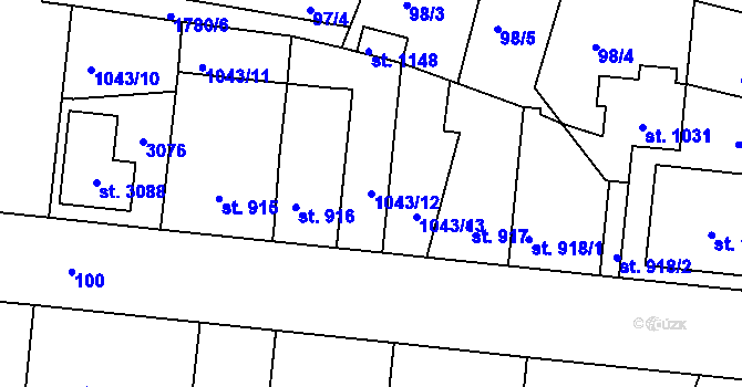 Parcela st. 1043/12 v KÚ Vodňany, Katastrální mapa