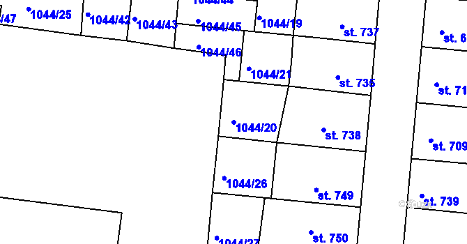 Parcela st. 1044/20 v KÚ Vodňany, Katastrální mapa
