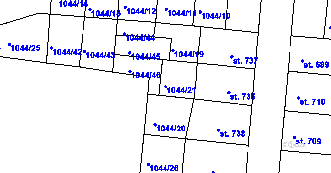 Parcela st. 1044/21 v KÚ Vodňany, Katastrální mapa