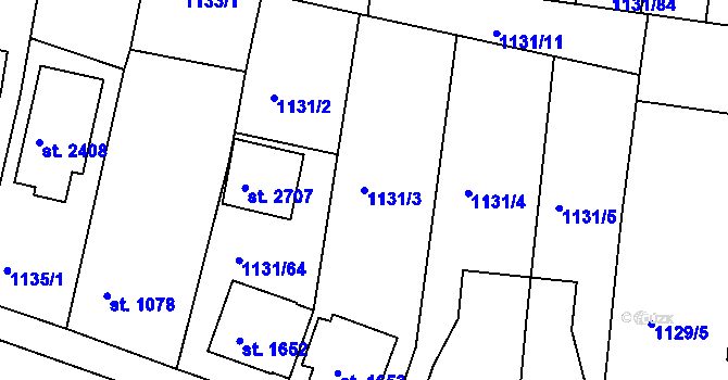 Parcela st. 1131/3 v KÚ Vodňany, Katastrální mapa