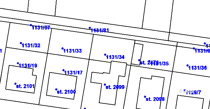 Parcela st. 1131/34 v KÚ Vodňany, Katastrální mapa