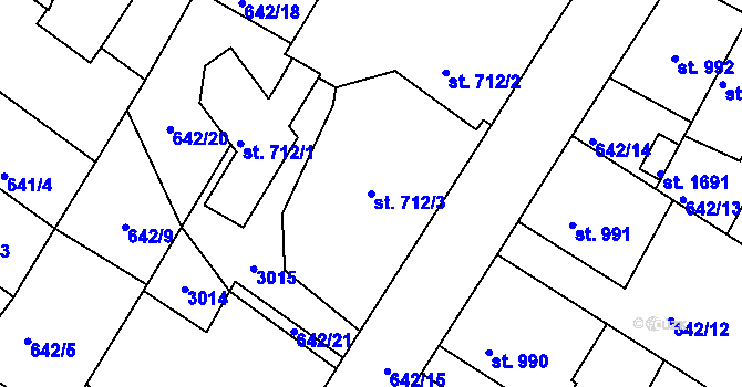 Parcela st. 712/3 v KÚ Vodňany, Katastrální mapa