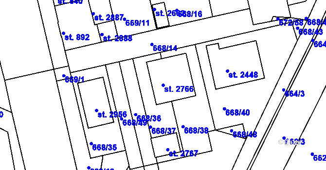 Parcela st. 2766 v KÚ Vodňany, Katastrální mapa