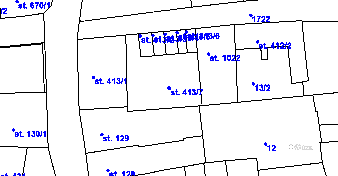 Parcela st. 413/7 v KÚ Vodňany, Katastrální mapa