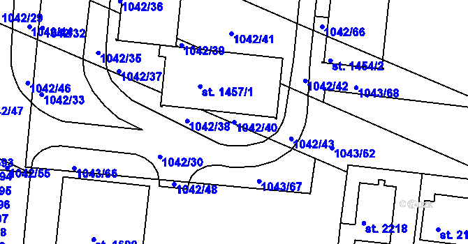 Parcela st. 1042/40 v KÚ Vodňany, Katastrální mapa