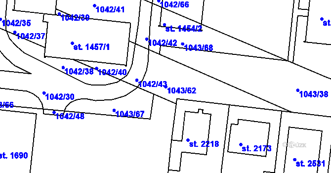 Parcela st. 1043/62 v KÚ Vodňany, Katastrální mapa