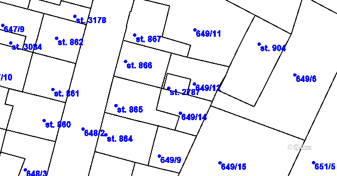 Parcela st. 2787 v KÚ Vodňany, Katastrální mapa