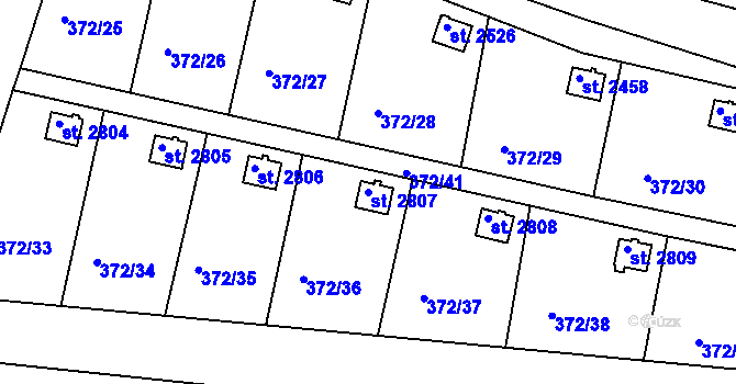 Parcela st. 2807 v KÚ Vodňany, Katastrální mapa