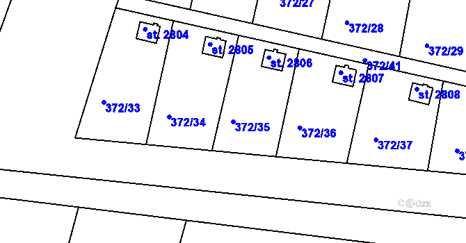 Parcela st. 372/35 v KÚ Vodňany, Katastrální mapa