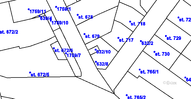 Parcela st. 632/10 v KÚ Vodňany, Katastrální mapa