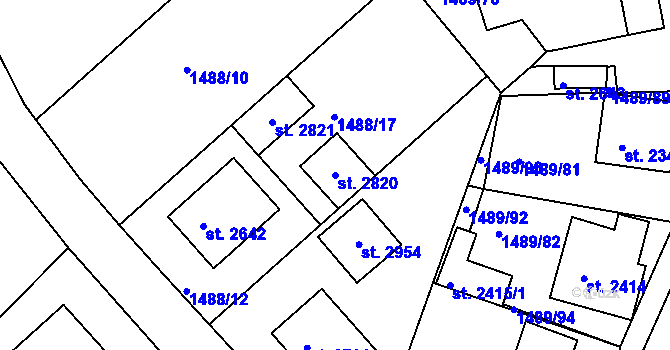 Parcela st. 2820 v KÚ Vodňany, Katastrální mapa